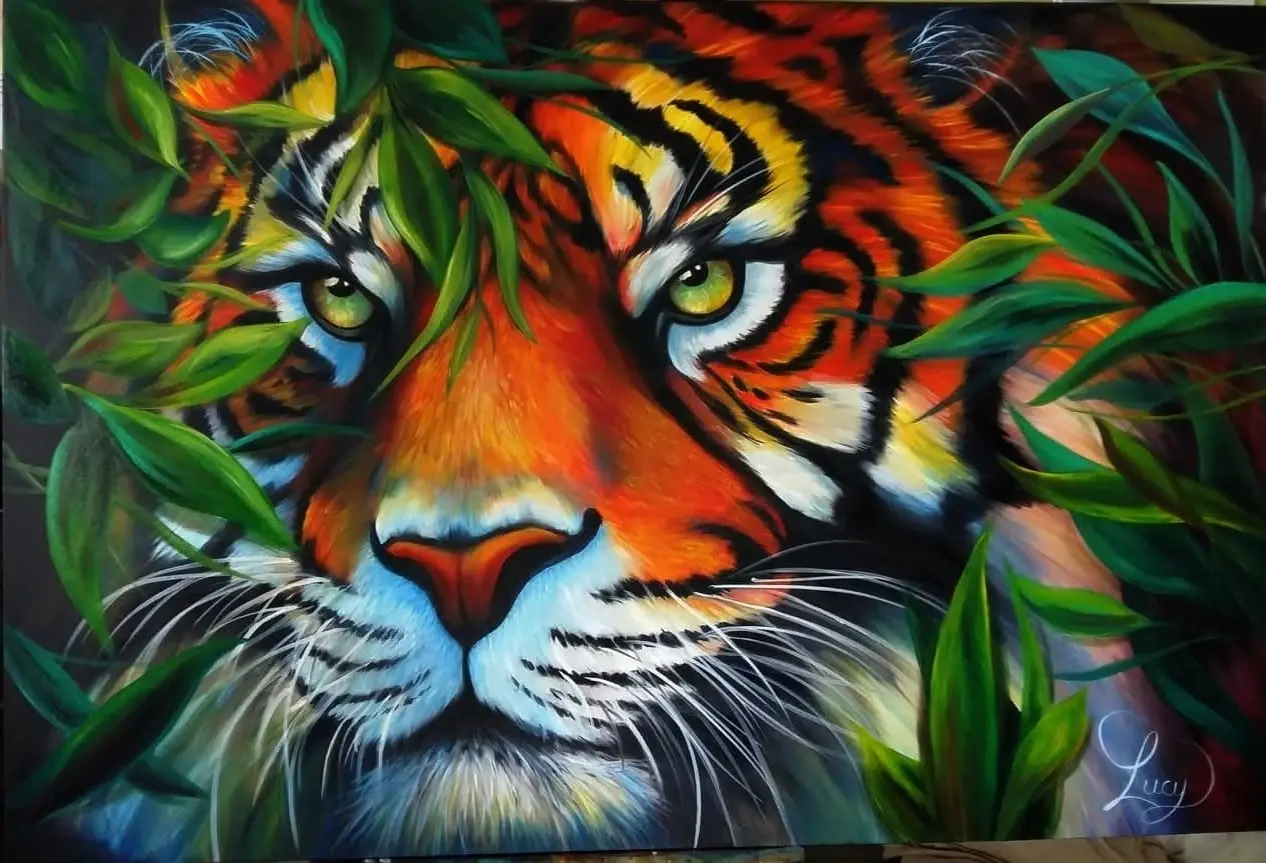 Œuvre originale sur toile, tigre dans la jungle